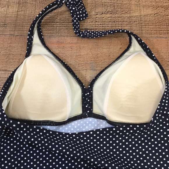 Land's End Swim Top Womens 6 Blue White Polka Dot Halter Tankini Swimwear - Picture 6 of 9